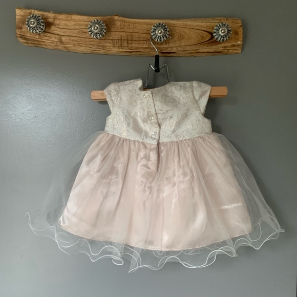 Baby Infant Formal Layered Off-white Beige Empire Waist Tule Dress - Picture 4 of 4